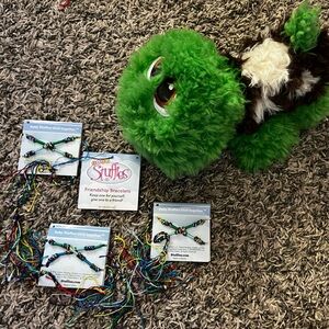 Stuffies Green Plush Turtle with Friendship Bracelets